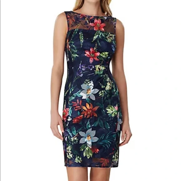 tahari asl embroidered dress Tahari ASL Petite Size Embroidered Lace Sleeveless Hi-Low Midi Mother of the Bride Dress, Womens, 8P, Taupe Silver main image 1